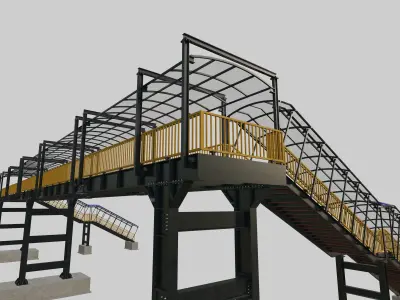 Steel Pedestrian Bridge - Three Columns - Straight Close Type-4 3D model