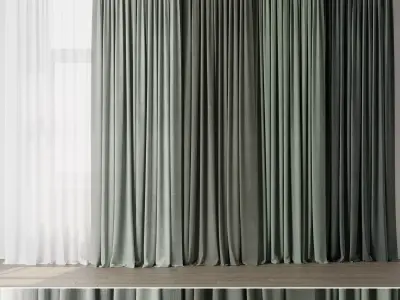Green curtains collections 01 HBH Low-poly 3D model
