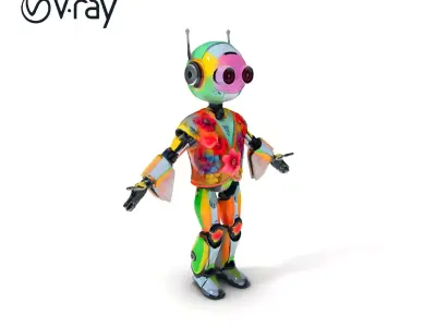 Floral RoboBuddy Vibrant Tech Companion with Colorful Floral ... Low-poly 3D model