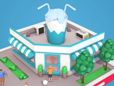 Cartoon Cocktail Cafe on Phone screen Low-poly 3D model