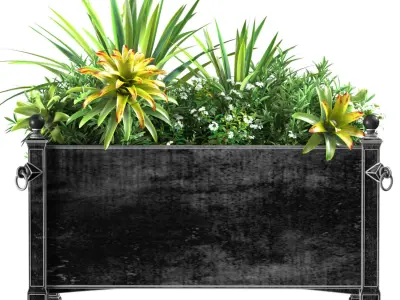 Flowerbed with Plants in the Container garden planter  3D model