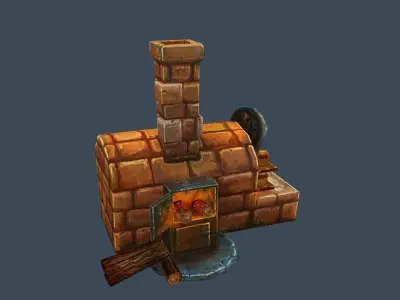Cartoon Old Brick Oven Furnace for Cooking Low-poly 3D model