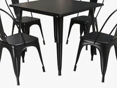 Square Dining Outdoor Table with Chairs 3D model