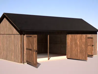 Wooden Garage for Car and Motorcycle with Small Workshop 3D model