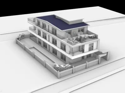 Villa apartment building with car parked 3D model