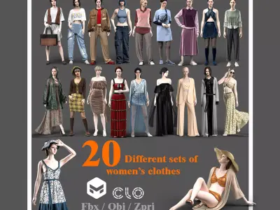 20 different sets of womens clothes 3D model