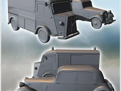 Two classic vehicles one van and one car both with vintage desig 3D print model