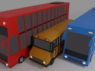 Cartoon Low Poly Bus Vechiles Pack  Low-poly 3D model