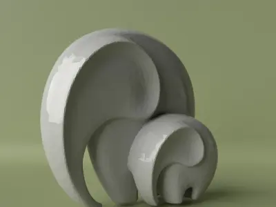 Elephant Love Minimalist Sculpture with Calf 3D print model