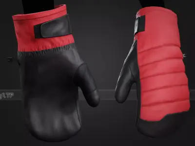 Red And Black Snowboard Gloves  Low-poly 3D model
