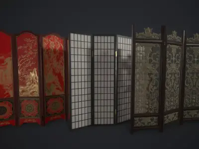 Room Divider Screens Set Low-poly 3D model