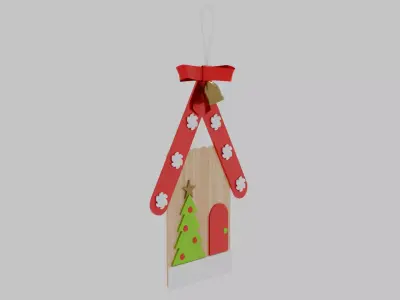 Craft Stick House Tree Christmas Ornament Low-poly 3D model