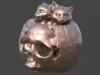Halloween pumpkin with cats 3D model