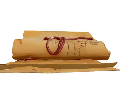 Ancient Rolled Fantasy Map Low-poly 3D model