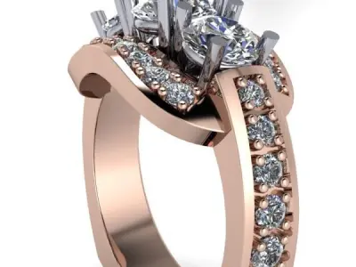 3 Stone Anniversary Modern Fashion Ladies Women Ring 3D print model