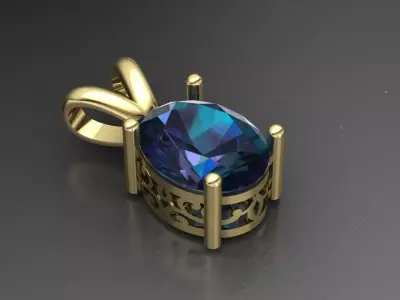 Oval stone pendant or earring 3D print model