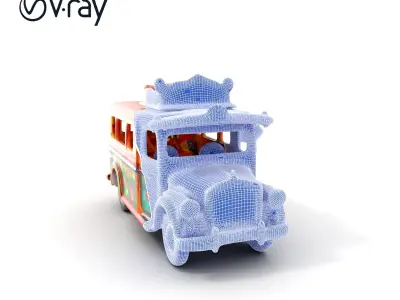 Colorful Vintage Bus Model Pack for Games and Animation Low-poly 3D model