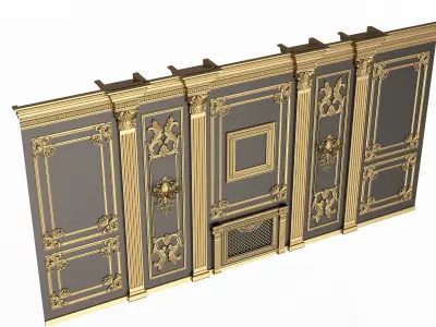 Boiserie Classic Wall with Mouldings 010 Black Low-poly 3D model