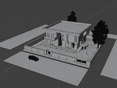 Blender Villa Scene-Autumn Low-poly 3D model
