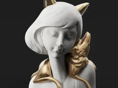 Girl and fox 3D model