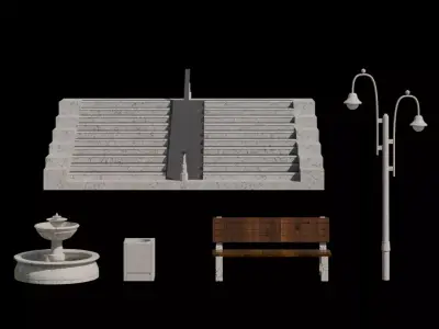 Collection of street models for gamedev Low-poly 3D model