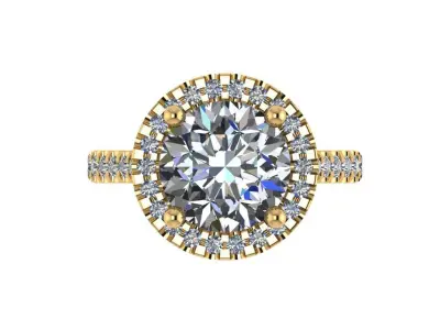 Round halo ring with diamonds along the shank 3D print model