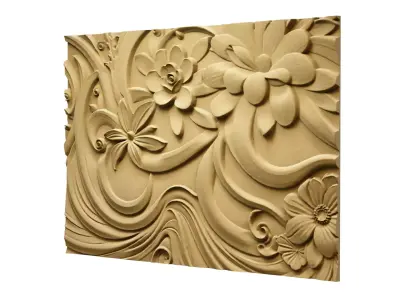 CNC STL Relief Panel Classic Floral Art Carving File 263 3D model