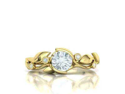 Floral Engagement Ring 6mm Stone Leaves design 3dmodel 3D print model