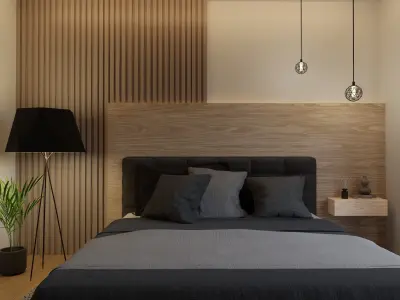 Minimalist bedroom with industrial style decorations Free 3D model
