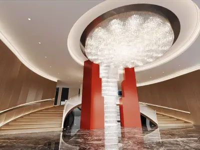 Luxury Staircase with Crystal Chandelier 3D model