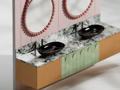 Modern Double Vanity Bathroom Set Free low-poly 3D model