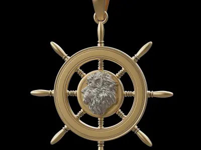 lion wheel pendant silver  gold jewelry 3D printable model 3D print model