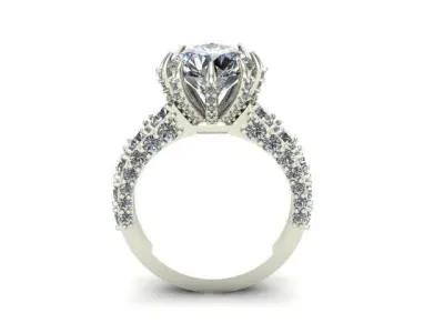 Engagement Ring With Many Round Diamond On It 3D model