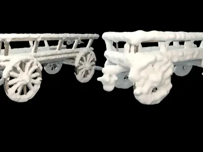 Wooden cart covered with snow 01 3D model