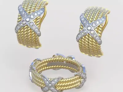 Ring and Earring  Set 3D printable model 0080 3D Model Pack