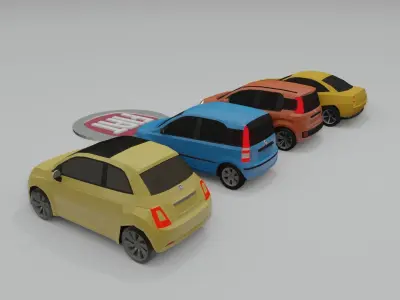 collection of 4 low poly Fiat cars 3D model Low-poly 3D model