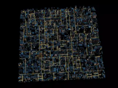 City Downtown Skyscraper Street 09 - NIGHT Low-poly 3D model