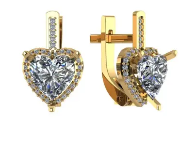 G0055 heart shaped diamond earrings gold 3D print model
