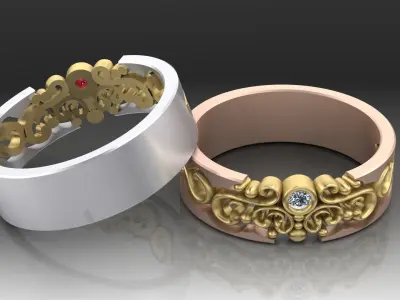 Rings with diamonds and patterns 3D print model