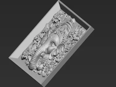Ganesha Head with Flowers Background A5 3D print model
