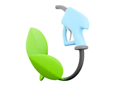 3d Fuel handle pump nozzle and hose with green leaves icon 3D model