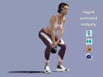 Rigged fitness girl 3D model