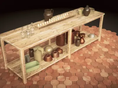 Vintage Wooden Kitchen Table 3D model