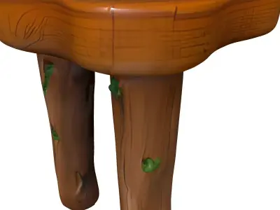 Rustic Natural Wood Moss Stool Low-poly 3D model