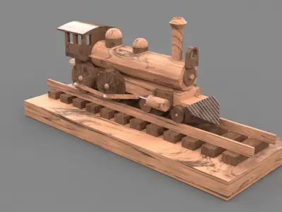 Wood toy locomotive  Low-poly 3D model