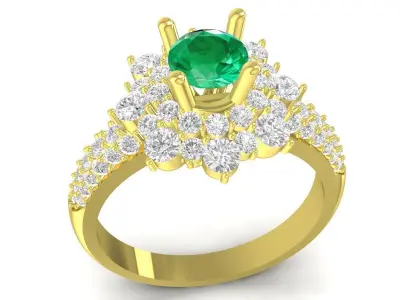 Elegant Emerald Flower Halo Ring for Women  3354 3D print model