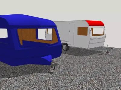 Caravan two camper trailers Low-poly 3D model