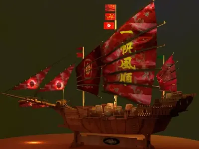 Chinese junk ship Low-poly 3D model