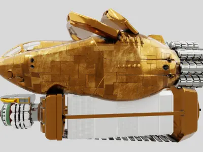 Luxury Sci Fi Shuttle 3D Model Golden Space Freighter Low-poly 3D model