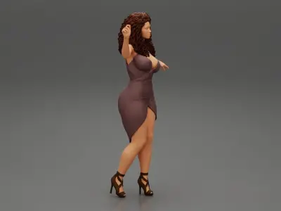 Beautiful Woman with Long Curly Hair in fashion Dress 3D print model